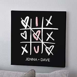 Romantic Tic-Tac-Toe Hearts 16x16 Canvas Print