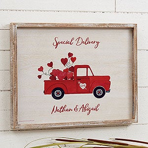 Rustic Valentine Truck 14x18 Personalized Barnwood Wall Art