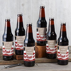 Bottoms Up Christmas Personalized Beer Bottle Labels - Set Of 6