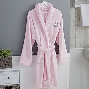 Floral Wreath Embroidered Luxury Pink Fleece Robe