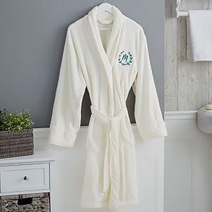 Floral Wreath Embroidered Luxury Ivory Fleece Robe