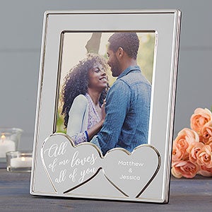 Engraved Silver Picture Frame - Romantic Hearts