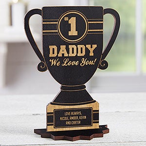 #1 Dad Personalized Black Stain Wood Trophy Keepsake