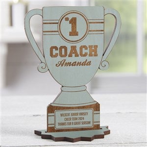 #1 Coach Personalized Trophy Blue Stain Wood Keepsake