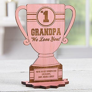 #1 Grandpa Personalized Pink Stain Wood Trophy Keepsake