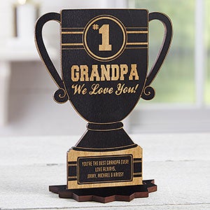 #1 Grandpa Personalized Black Stain Wood Trophy Keepsake