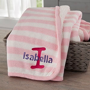 Name & Initial Personalized Pink Knit Baby Blanket