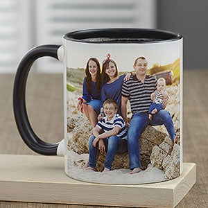 Family Photo Personalized Black Coffee Mug