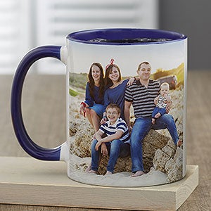 Family Photo Personalized Blue Coffee Mug