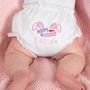 Personalized Baby Bloomers Diaper Covers - Happy Easter - Size 1 (0-6ms) approx. 18lbs.