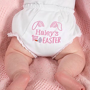 Personalized Baby Bloomers Diaper Covers - Baby's First Easter - Size 1 (0-6ms) approx. 18lbs.