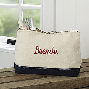 Custom Embroidered Navy Canvas Makeup Bag