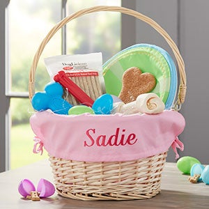 Personalized Dog Easter Basket - Light Pink