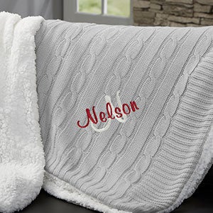 Name & Initial Personalized 50x60 Grey Knit Throw Blanket