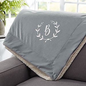 Floral Wreath Embroidered 50x60 Grey Sherpa Blanket