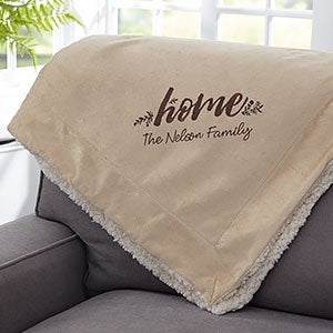 Cozy Home Embroidered 60x72 Tan Sherpa Blanket