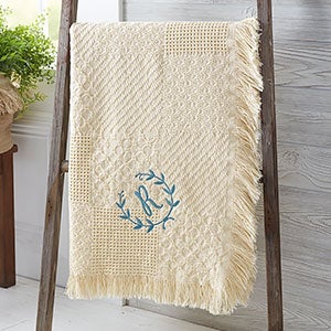 Initial Monogram Embroidered Afghan - Floral Wreath