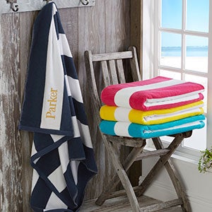 Embroidered Resort Navy Beach Towel