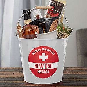 New Dad Survival Kit Personalized White Metal Bucket