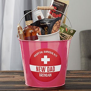 New Dad Survival Kit Personalized Pink Metal Bucket