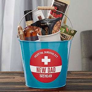 New Dad Survival Kit Personalized Teal Metal Bucket