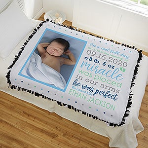 Baby Boy's Story Personalized 50x60 Photo Tie Blanket