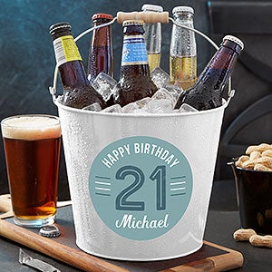 Modern Birthday Personalized White Metal Bucket