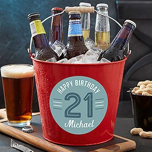 Modern Birthday Personalized Red Metal Bucket