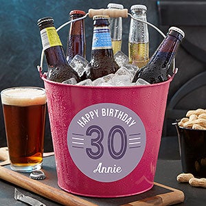 Modern Birthday Personalized Pink Metal Bucket