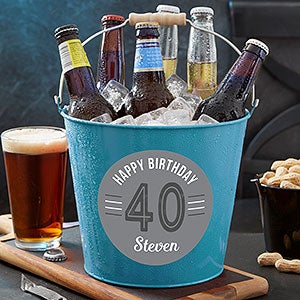 Modern Birthday Personalized Turquoise Metal Bucket