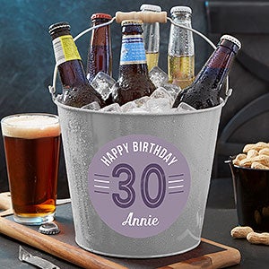 Modern Birthday Personalized Silver Metal Bucket