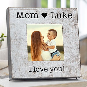 I Love Mom 4x4 Galvanized Metal Box Picture Frame