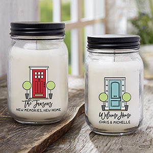 Personalized Mason Jar Candles - Front Door Welcome