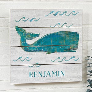 On The Waves Whale Personalized Wooden Shiplap Sign - 12x12