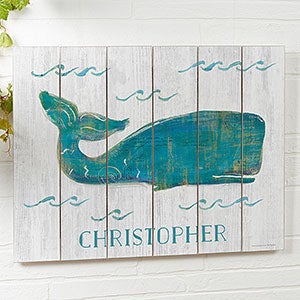 On The Waves Whale Personalized Wooden Shiplap Sign - 16x20