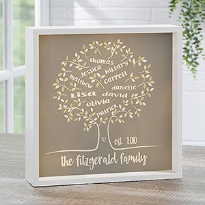 Tree Of Life Personalized Ivory 10x10 LED Light Shadow Box