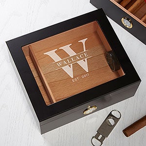 Premium Wood Glass Top Personalized Cigar Humidor 50 Count