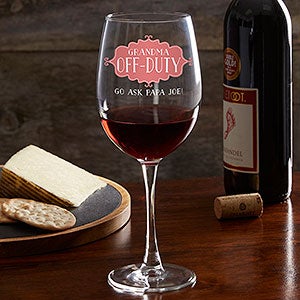 Mom Off-Duty Personalized Red Wine Glass