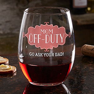 Mom Off-Duty Personalized Stemless Wine Glass