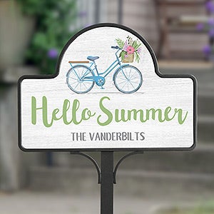 Personalized Hello Summer Garden Sign - Floral Bicycle