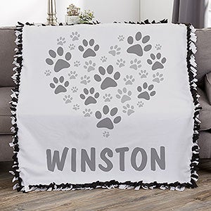 Paws On My Heart Personalized 50x60 Tie Blanket