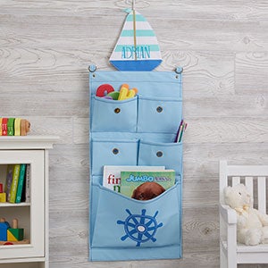 Personalized Hanging Wall Organizer - Blue Sailboat