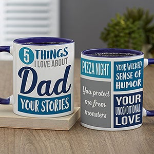 What I Love About Dad Personalized Blue Coffee Mug