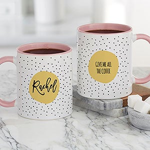 Modern Polka Dot Personalized Coffee Mug - Pink