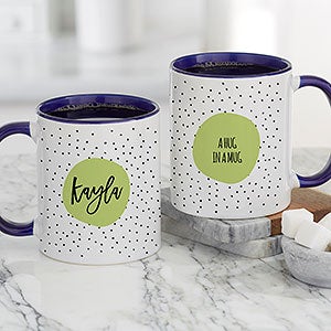 Modern Polka Dot Personalized Coffee Mug - Blue