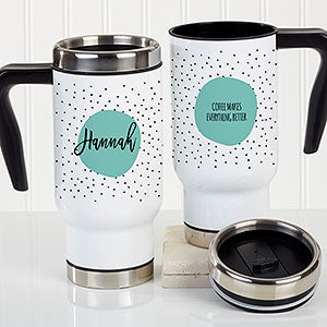 Modern Polka Dot Personalized Travel Mug