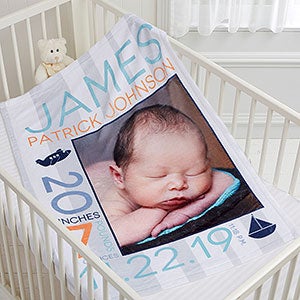 Sweet Baby Boy Personalized 30x40 Fleece Photo Blanket