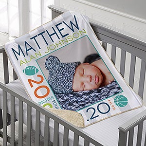 Sweet Baby Boy Personalized 30x40 Sherpa Photo Blanket