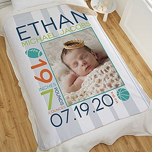 Sweet Baby Boy Personalized 50x60 Sherpa Photo Blanket