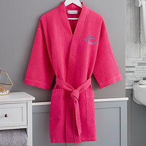 Floral Embroidered Pink Waffle Weave Kimono Robe